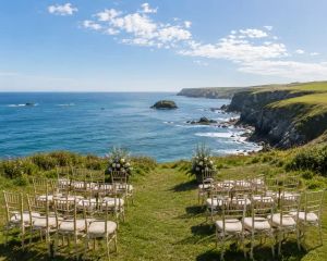 A UK coastal clifftop view suitable for an outdoor wedding ceremony.
